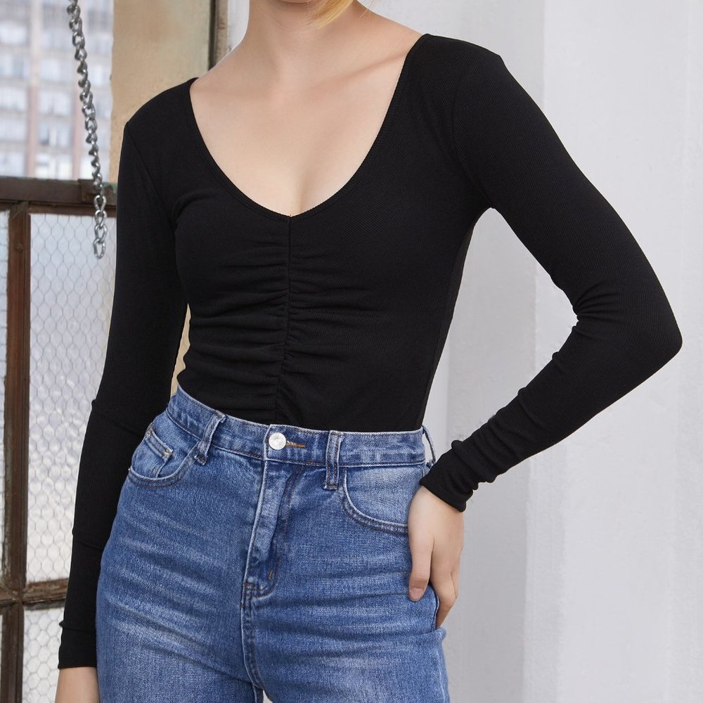 Emery Ribbed Ruched Bodysuit